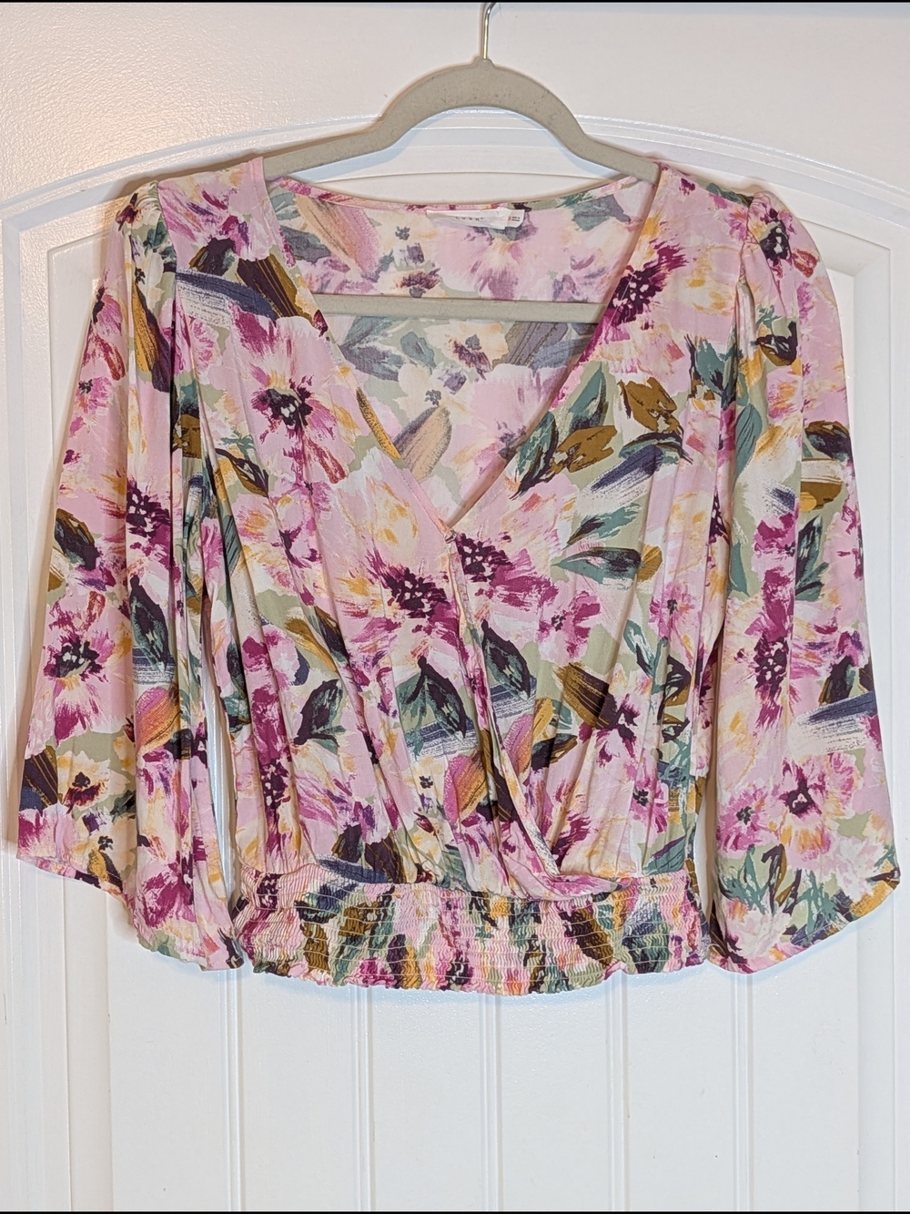 Lush Pink Floral Wrap Blouse